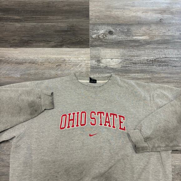 Vintage Ohio State Sweatshirt Nike Team OSU Gray Red Mens XL Center Swoosh 90s - Picture 1 of 9
